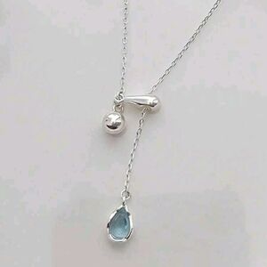 BRAND NEW ** Elegant Silver Lariat Ocean Blue Teardrop Necklace .925